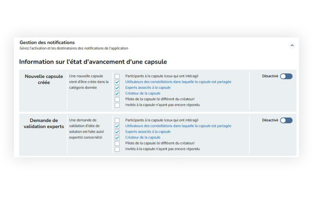 Notifications personnalisables par événement et par rôle sur ZideeUp